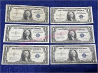 (6) 1935 Silver Certificates (1 is Star Note)