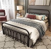 Metal Bed Frame Full Size with Vintage Headboard a