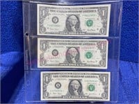 (3) 2001-2003 $1 Bill Star Notes
