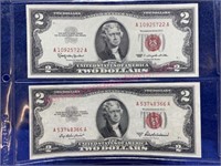 (2) 1953-1963 $2 Bills Red Ink Unc