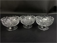 3 Vtg Footed Pressed Glass Bowls 3.25" diam x