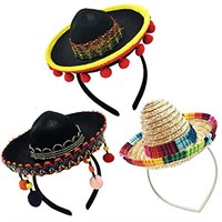 GuassLee 3 Pack Sombrero Hats Mini Mexican Party