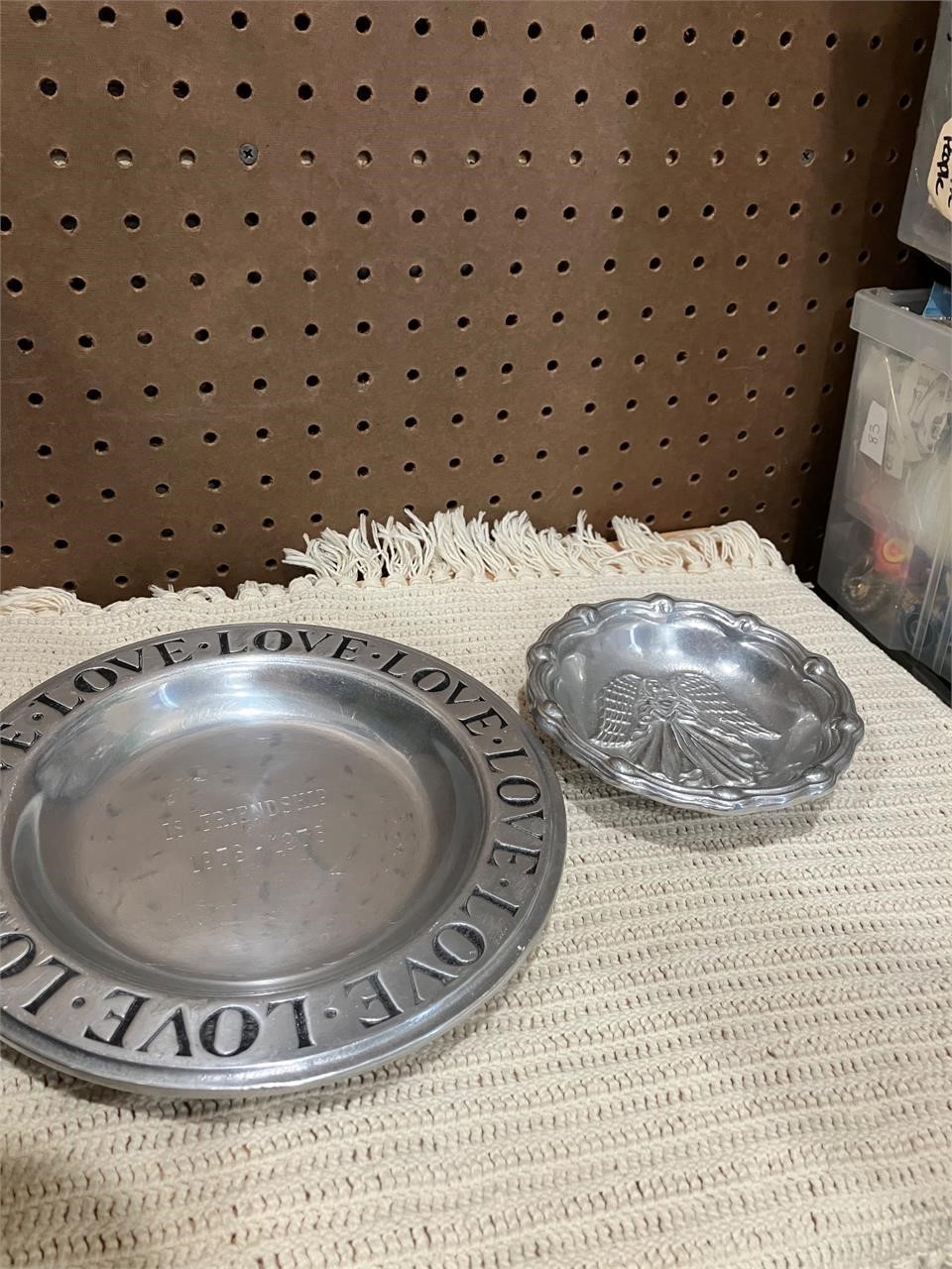 Pewter plates-angel and love both by Wilton RPW