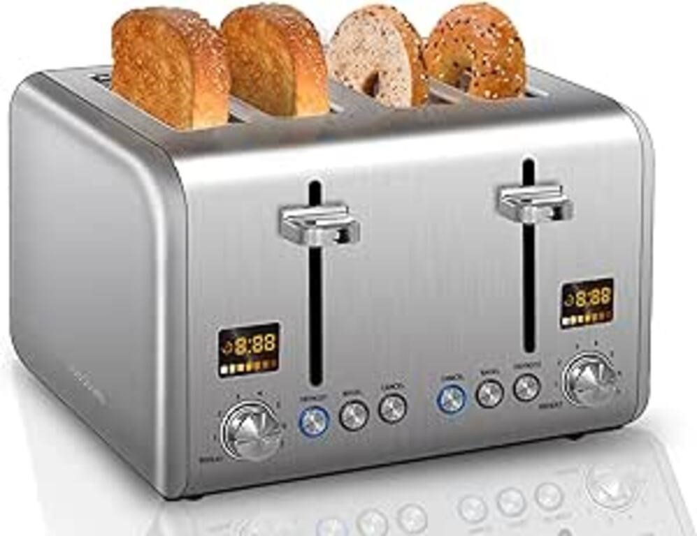 AS IS - SEEDEEM 4 Slice Toaster, Stainless Steel B
