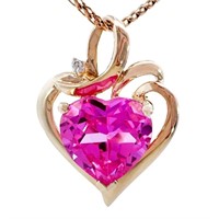 4 Carat Pink Sapphire & Diamond Heart Pendant 10k