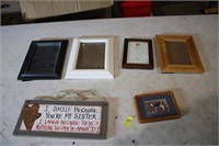 Frames, cow picture, wood sign