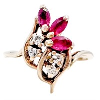Ruby & Diamond Marquise Cocktail Ring 14k Gold