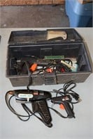 PLASTIC TOOLBOX WITH GLUE GUNS AND STICKS