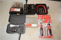 TOTE OF DRILL AND DRIVER KITS, SPADE BITS, ETC.
