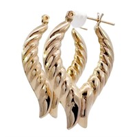 Scalloped Tapered Hoop Earrings 14k Gold
