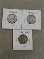 (2) 1944-D & (1) 1947 Quarters