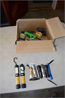 BOX OF ASSORTED FLASHLIGHTS AND TAPE MEASURES
