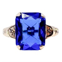 Blue Diamante Solitaire Ring 10k Yellow Gold