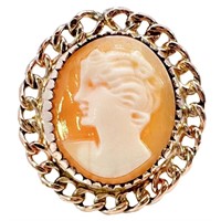 Hand Carved Cameo Shell Ring 14k Yellow Gold