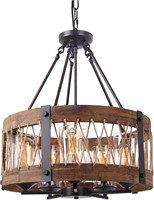 Round Wooden Chandelier with Clear Glass Shade Rop