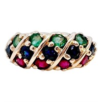 1 CTW Sapphire Ruby Emerald Domed Ring 14k
