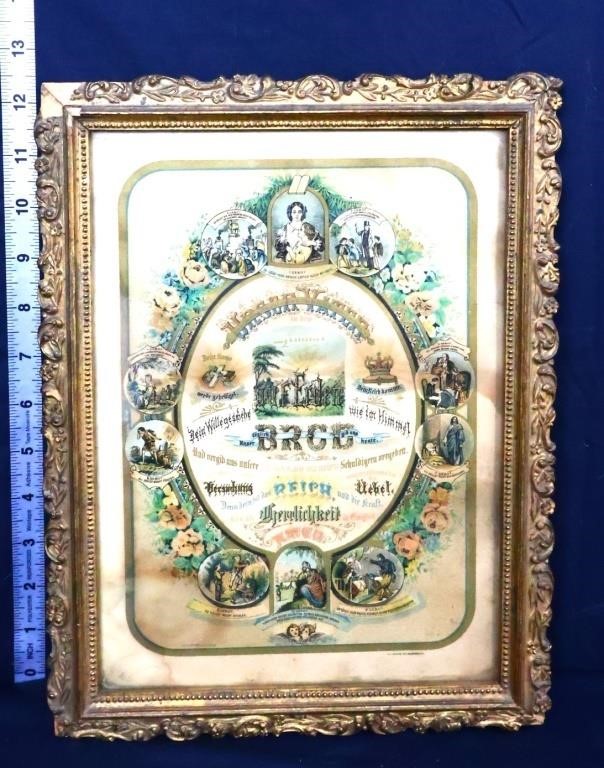 Vintage German art in gold frame, see pics