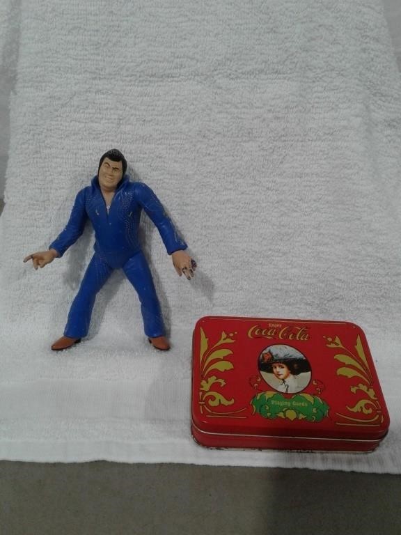 Elvis Figure & Coca-Cola Cards in Tin