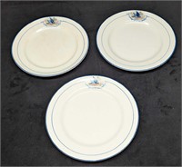 3 Vintage W.S. George Bluebird China Dinner Plates