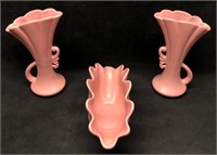 3 Vintage Pottery Pieces - Pink Art Deco - Scallop