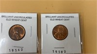 Brilliant, uncirculated, old wheat cent 2 pieces