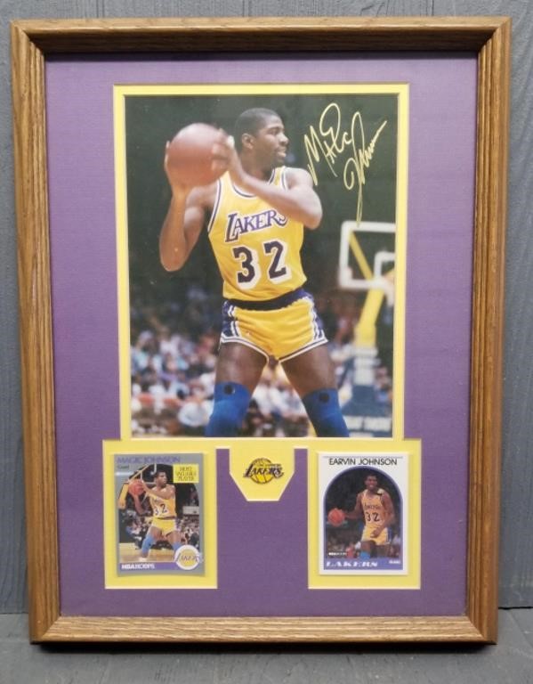 Magic Johnson Framed & Signed Picture w/ Cards