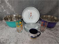 Metal Bowls (3) & Glasses kitchen Lot