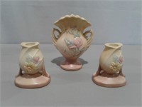 (3) Hull Art USA Pottery Vase & Candle Holders