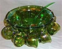 1960's Carnival glass punch bowl set.