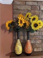 Large pair of vases w faux sunflowers