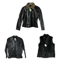 Lady's Leather Jackets & Rabbit Fur Vest- New