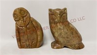 Vintage Hand Carved Soapstone Owl Figures -3" tall