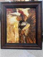 Framed Oil on Canvas Native American Boy 20X24