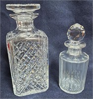2 PRETTY CRYSTAL GLASS DECANTERS W STOPPERS