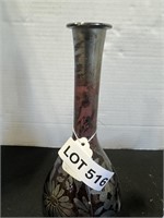 CRANBERRY AND SILVER PAINTED VASE