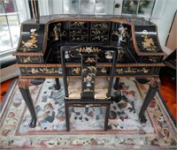 Asian Themed Writing Desk with Chair, Some Damage