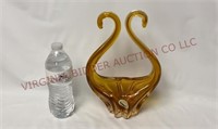 Venetian Amber & Clear  Art Glass 11" Basket