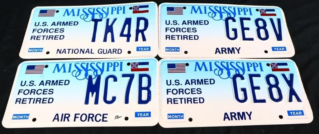 Lot of 4 Mississippi Armed Forces license plates