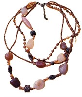 VTG MIXED AMBER COLOR BEADED 4-LAYER NECKLACE
