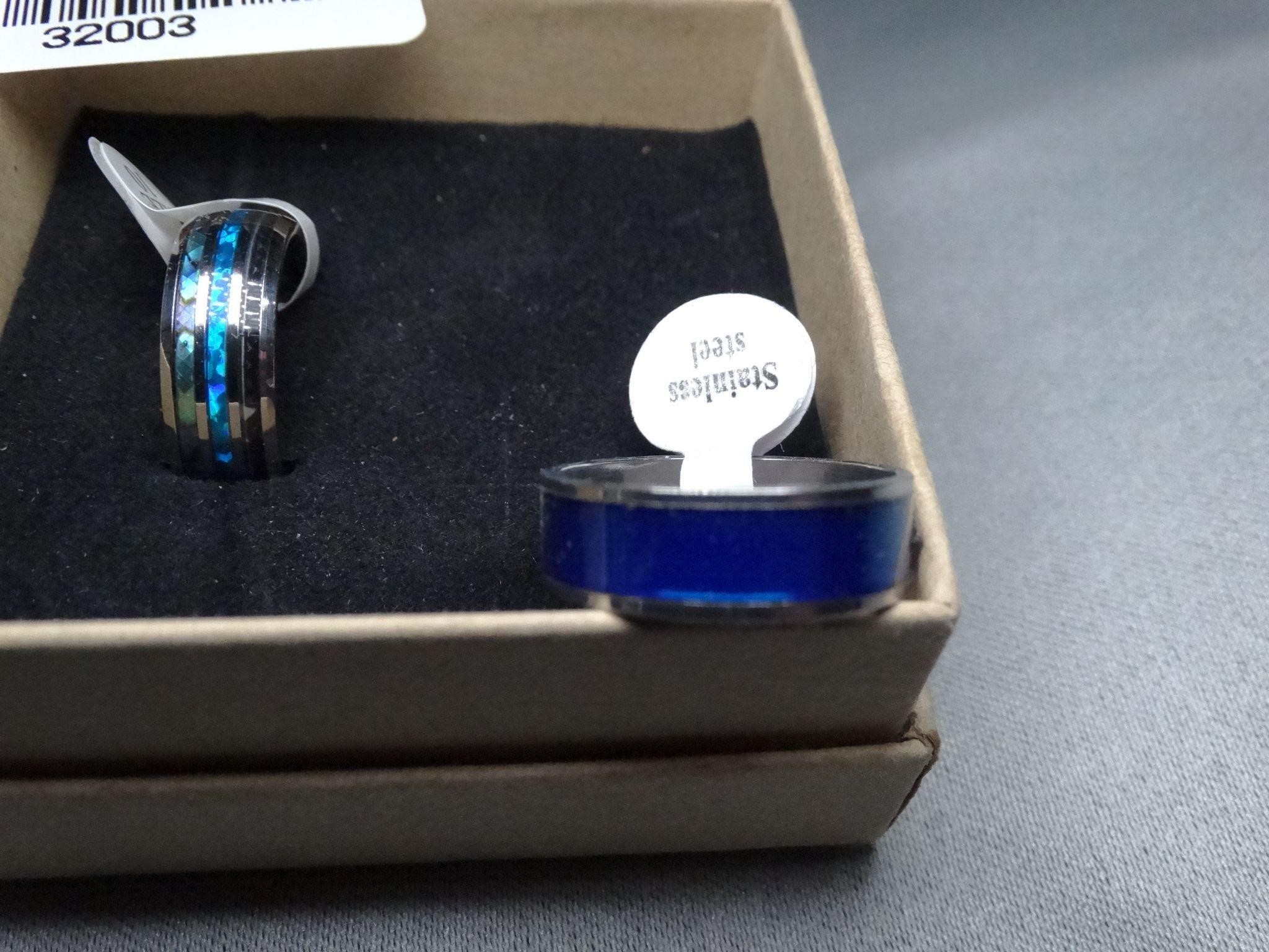 2 New Stainless Rings Size 10 (Blue)