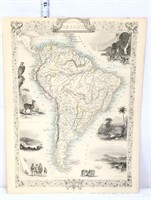Vntg 13.75x10.75 map of South America print