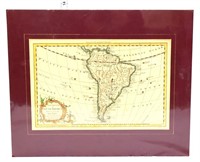 Vntg matted 16x13 map of South America print