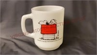 1958 Snoopy "Allergic to Mornings" Milk Glass Mug