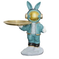 Cosmic Rabbit DJ Statue Holding Moon Black and Gol