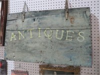 OLD WOOD PAINTED ANTIQUES SIGN