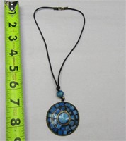 Inlaid Blue Stone Disc Necklace