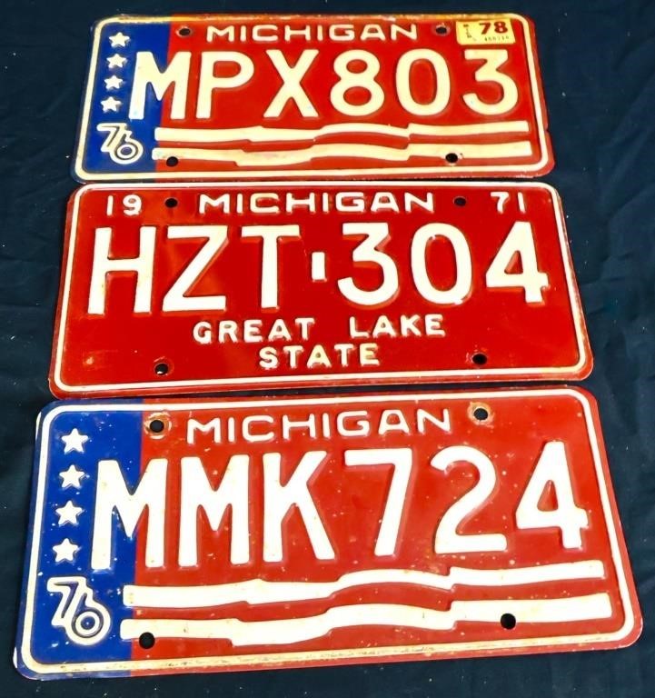 Lot of 3 vintage Michigan license plates