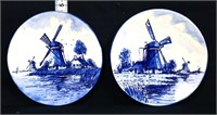 Pair vntg Dutch Blauware 4.75in windmill plates