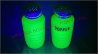 Jadeite Uranium Glass Beehive Shaker Set - Glows!