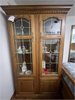 Oak Cabinet, Glass Doors, Glass Shelves